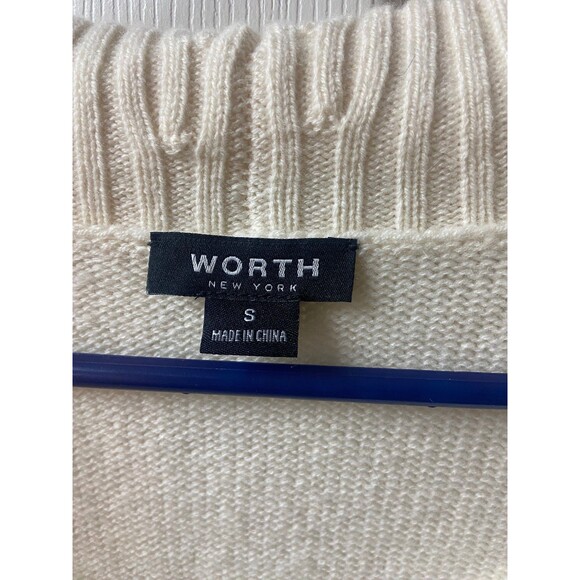 Worth Cashmere Wool Blend Cardigan Sweater Women Small Cream Collared Grannycore - Picture 3 of 7